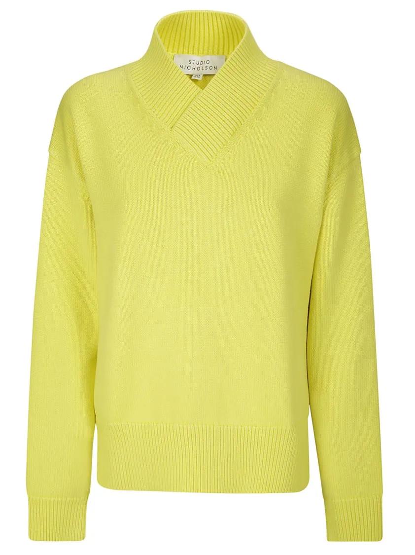 Thumbnail - Studio Nicholson - Oversized Ribbed V-Neck Sweater - Größe 42 - gelb