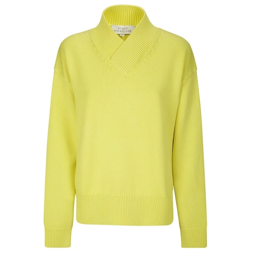 Studio Nicholson Pullover Oversized Ribbed V-Neck Sweater Yellow