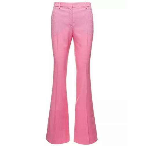 Versace Pink Flare Pants With Tonal Logo Lettering In Wool Pink Casual byxor