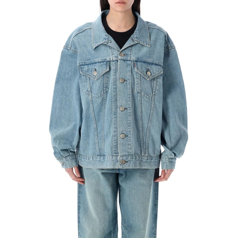 Junya Watanabe Veste en jean Relaxed-Fit Oversized Denim Jacket With Point Coll Blue