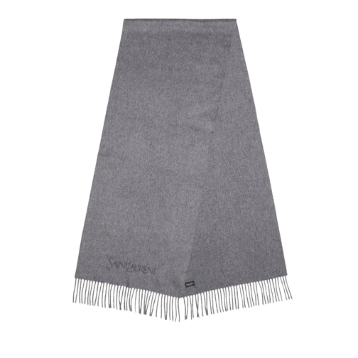 Saint Laurent Kaschmirschal Embroidered Scarf Grey