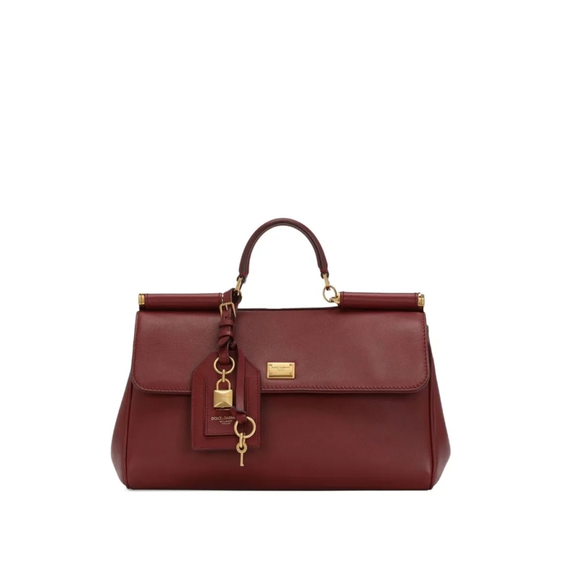 Dolce&Gabbana Fourre-tout Structured Bordeaux Leather Handbag With Decorativ Red
