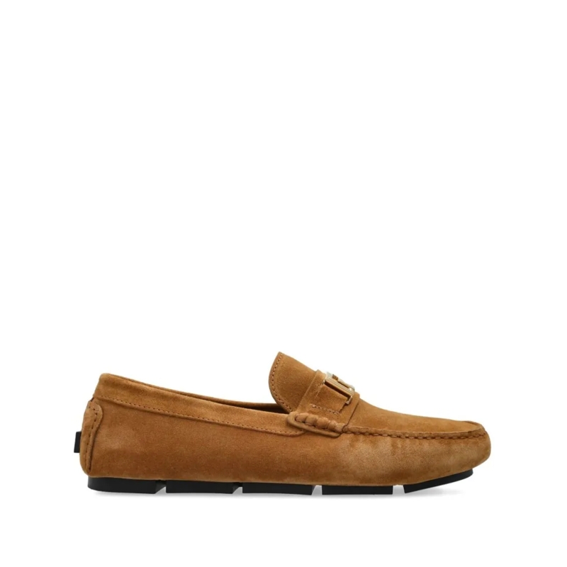 Versace Loafer Slip-On Sand Beige Suede Flat Shoes Brown