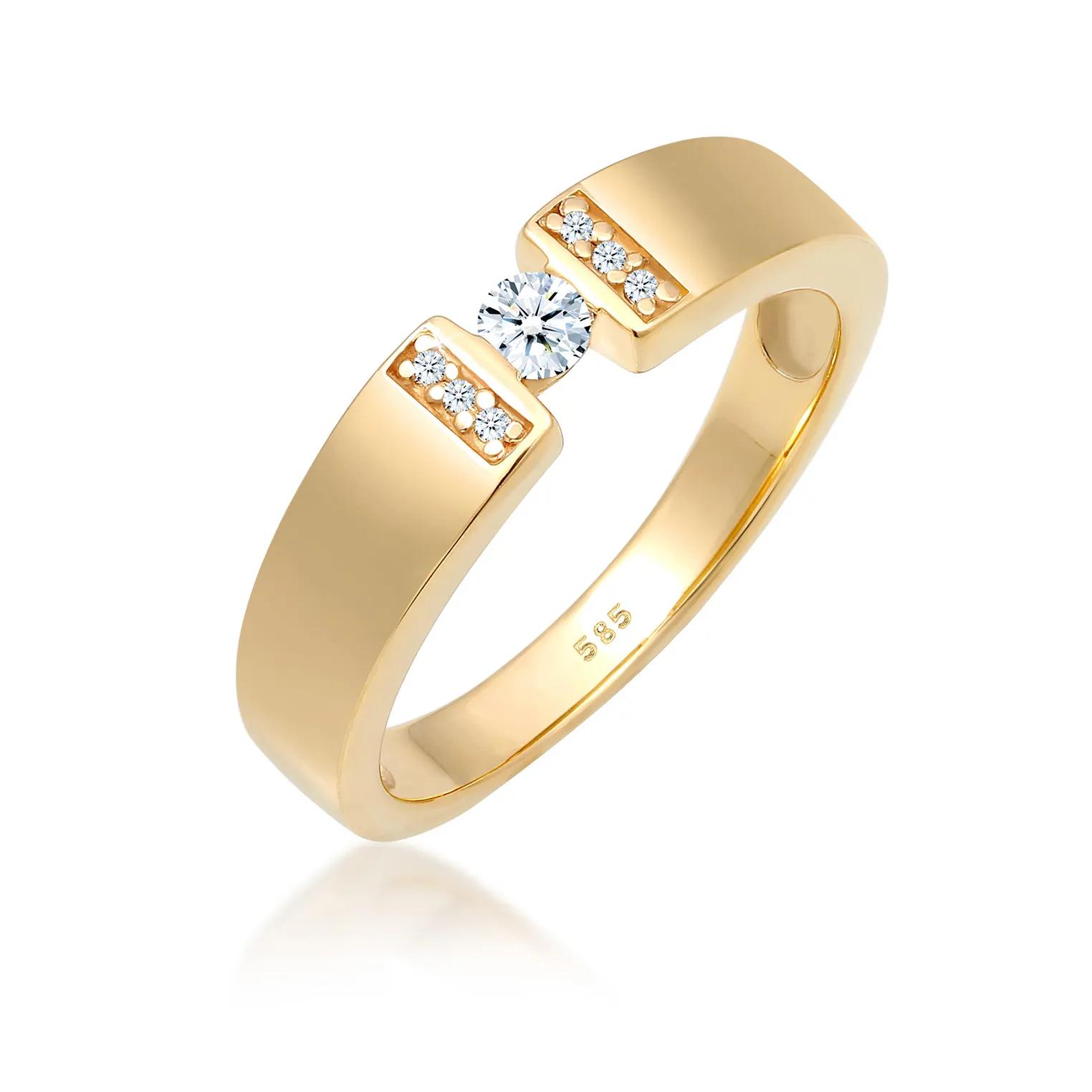 Elli Ringe - Ring Verlobung Diamant 0.14 ct. 585 Gelbgold - Gr. 52 MM - in Gold - für Damen