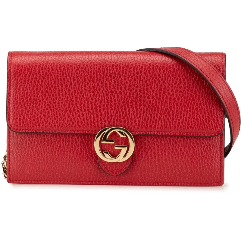 Gucci Sac à bandoulière Leather Interlocking G Dollar Wallet on Chain rot