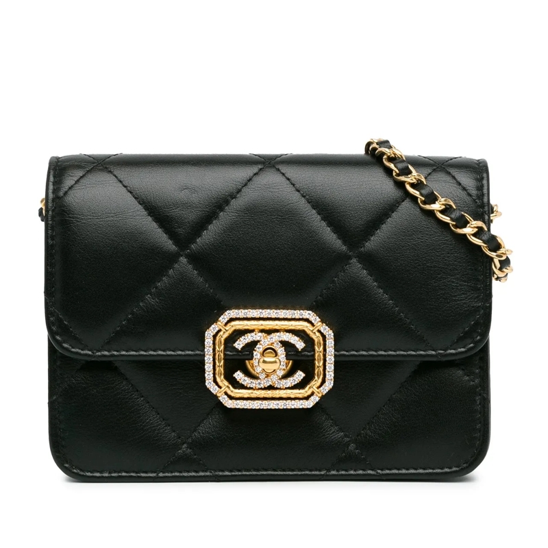 Chanel Sac à bandoulière Quilted Calfskin Strass Clutch With Chain Flap schwarz