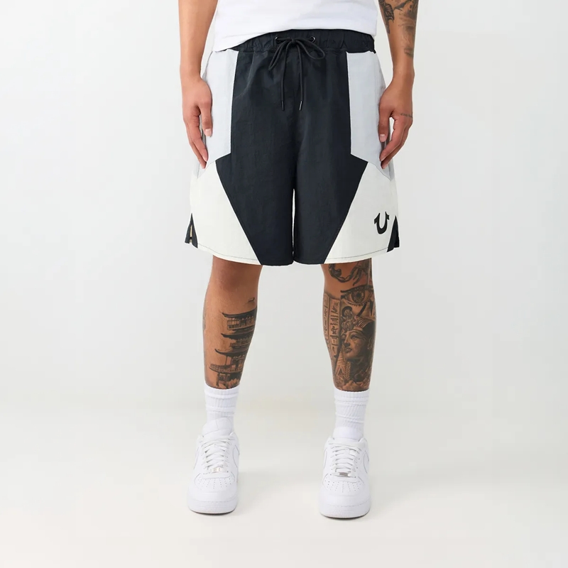 True Religion Shorts - Nylon Track-Short- Geometrisches Colorblocking schwarz(Image 6)