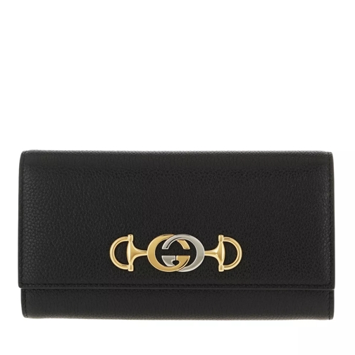 Gucci Zumi Continental Wallet Grainy Leather Black Portemonnaie mit Zip-Around-Reißverschluss