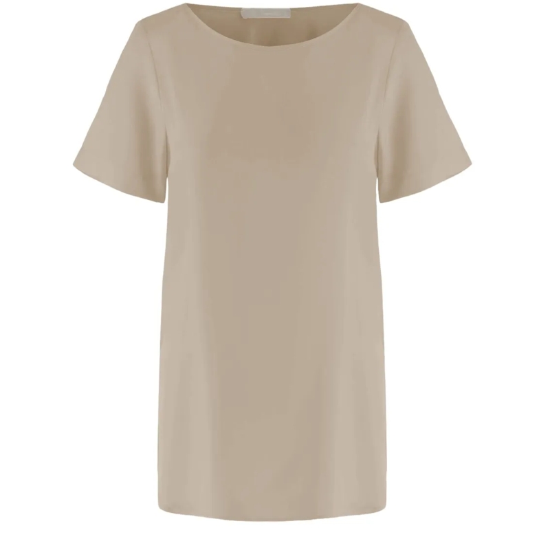 Allude T-shirt Stretch Silk T-Shirt With Curved Hem Neutrals
