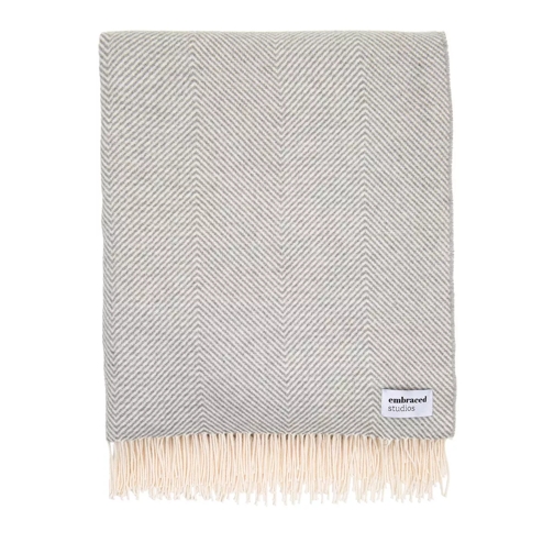 Embraced Studios Herringbone Sofa Cotton Blanket Light Grey Decke