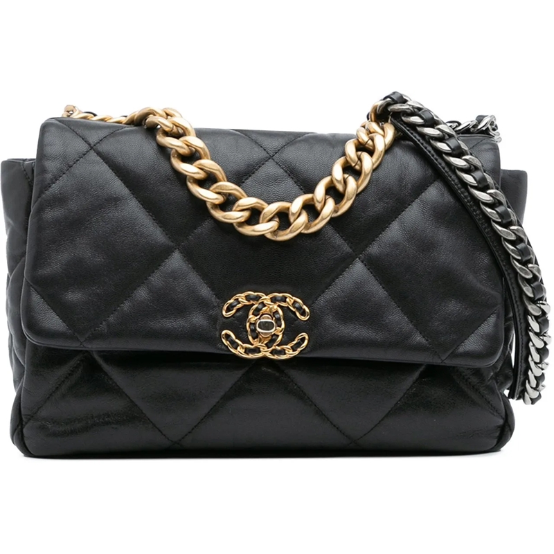 Chanel Sac à bandoulière Large Lambskin 19 Flap schwarz