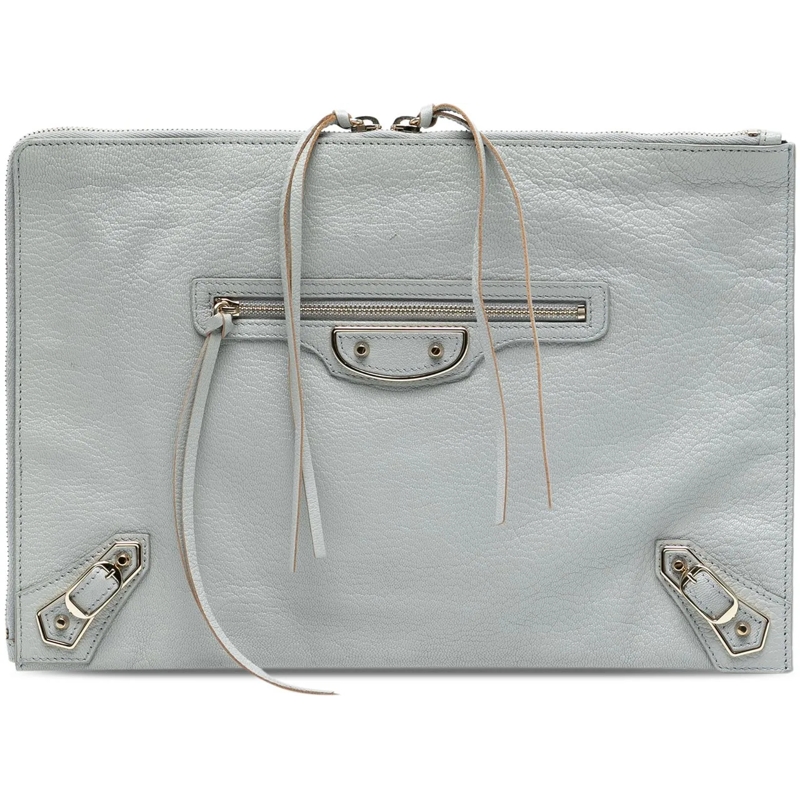 Balenciaga Clutch Calfskin Motocross Classic Zip Around Flat Clutch grau