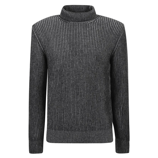 Tagliatore Pullover Grey Wool Ribbed Knit Mock Neck Sweater Grey