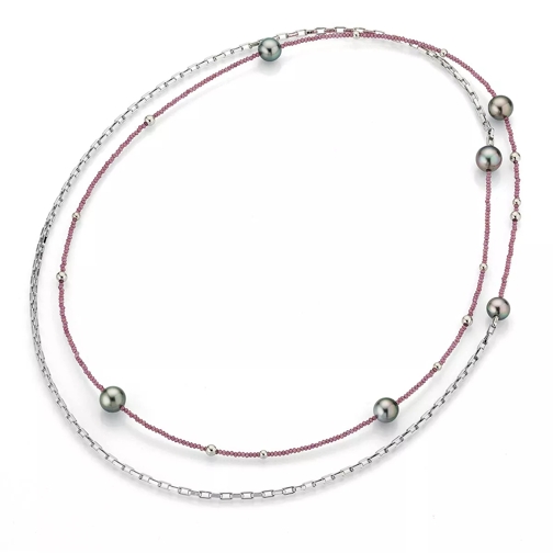 Gellner Urban Collier Rhodolite Tahiti Pearls Silver Long Necklace