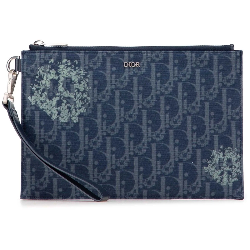 Christian Dior Clutch Oblique Denim Tears A5 Flat Pouch blau