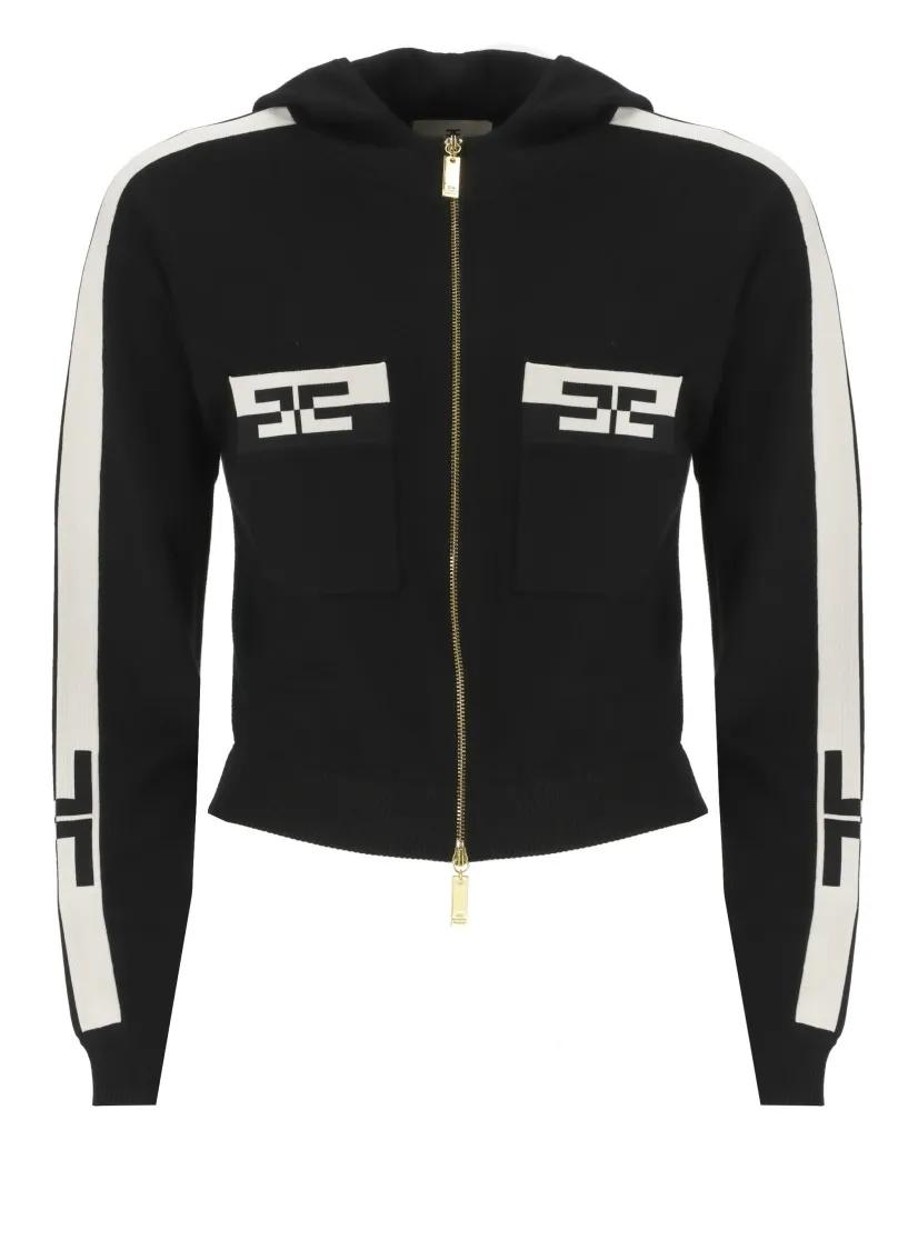 Elisabetta Franchi - Black Sweater With Logo - Größe 42 - schwarz