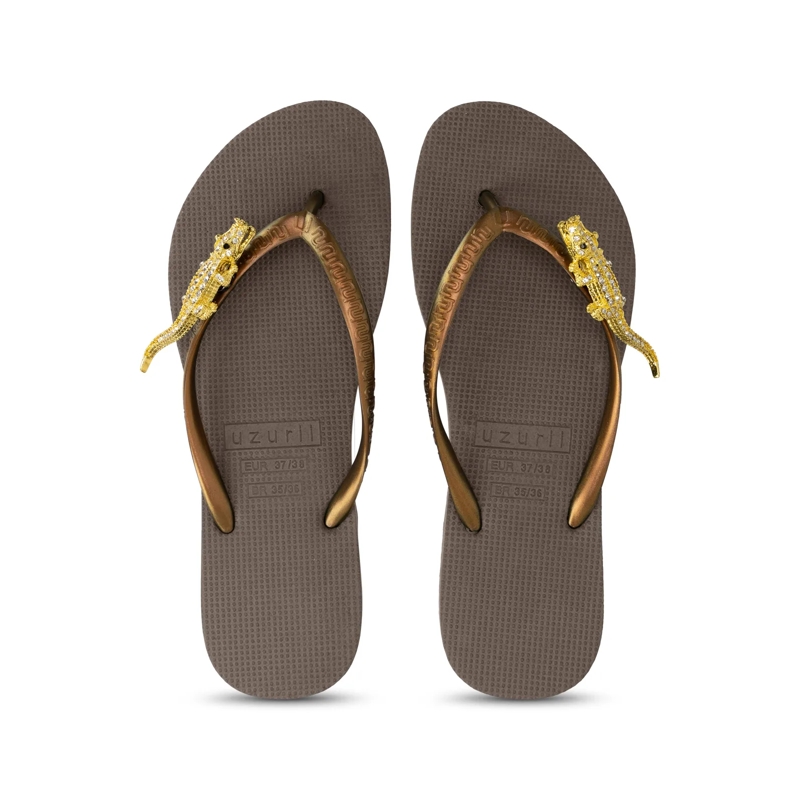 UZURII Flip Flops Zehentrenner Gold Crocodile Switch braun
