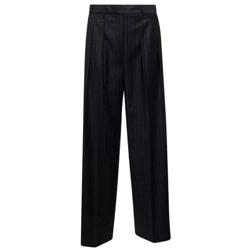 Theory Dark Grey Tailored Pinstripe Pants In Wool Grey 