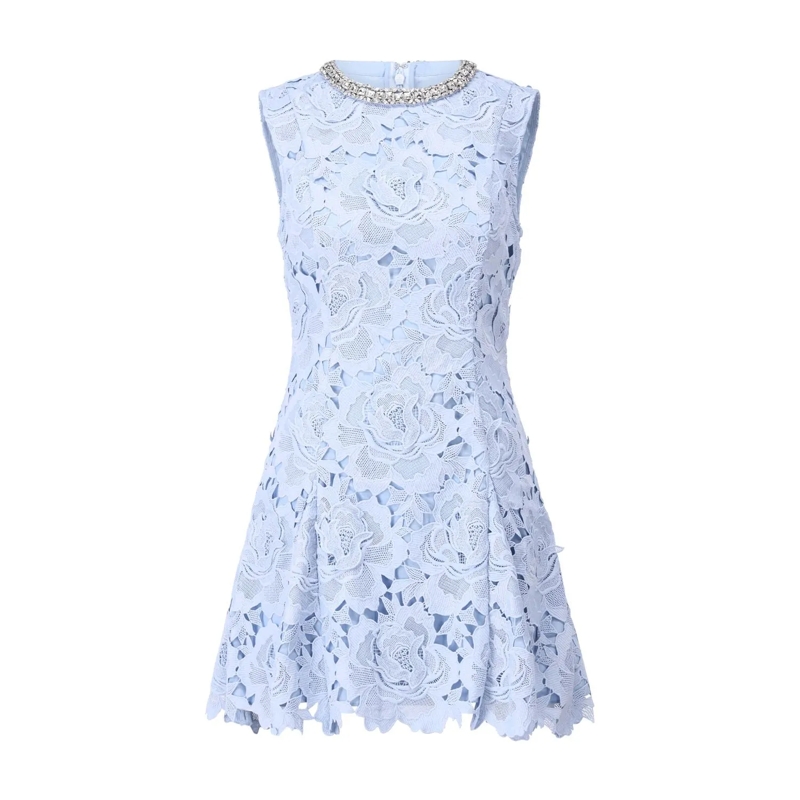 Self Portrait Minikleid Blue Flower Lace Mini Dress Blue