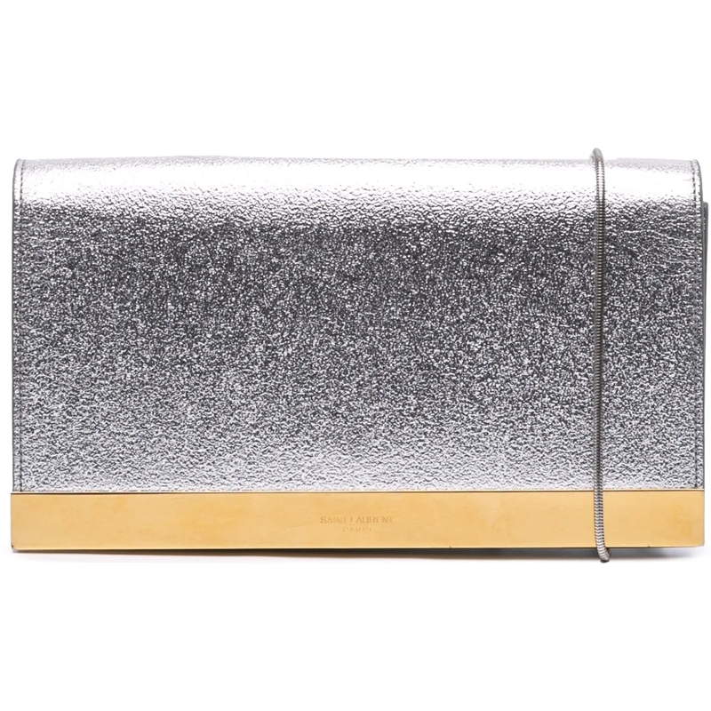 Saint Laurent Schultertasche Metallic Leather Crossbody silber