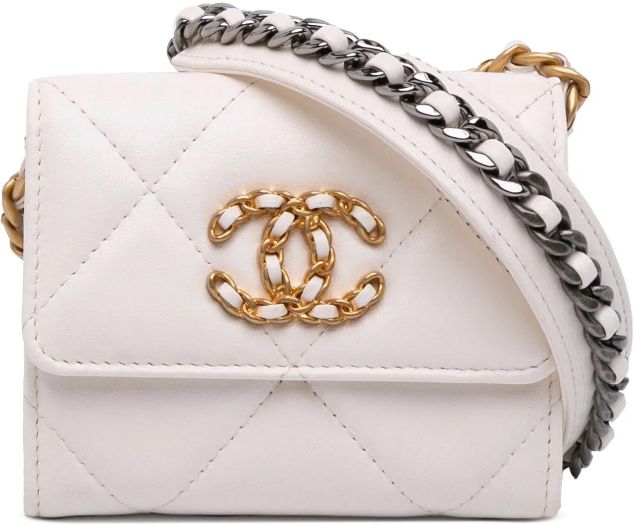 Chanel Hobo Bags - Quilted Lambskin Chanel 19 Card Holder On Chain - Gr. unisize - in Weiß - für Damen