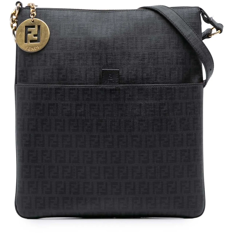 Fendi Schultertasche Zucchino Coated Canvas Charm Zip Crossbody schwarz