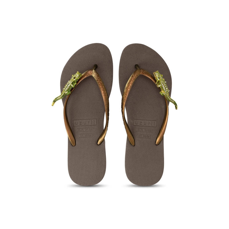 UZURII Flip Flops Zehentrenner Green Crocodile Switch braun