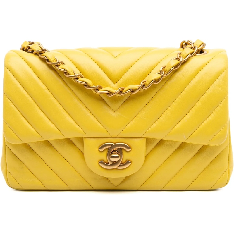 Chanel Sac à bandoulière Mini Rectangular Classic Chevron Lambskin Single F gelb