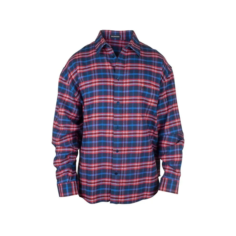 Balenciaga Overhemd Red And Blue Checkered Cotton Shirt Green