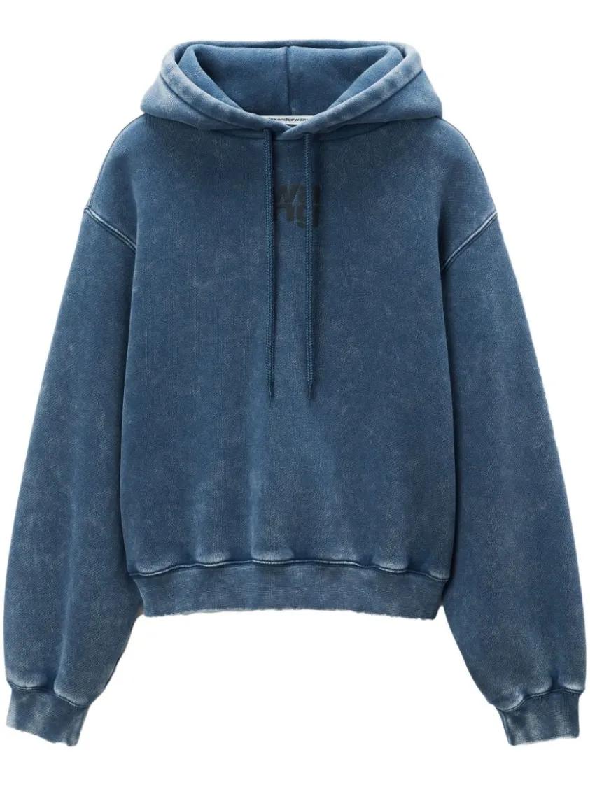 Alexander Wang - Puff Logo-Appliqué Hoodie - Größe L - blau