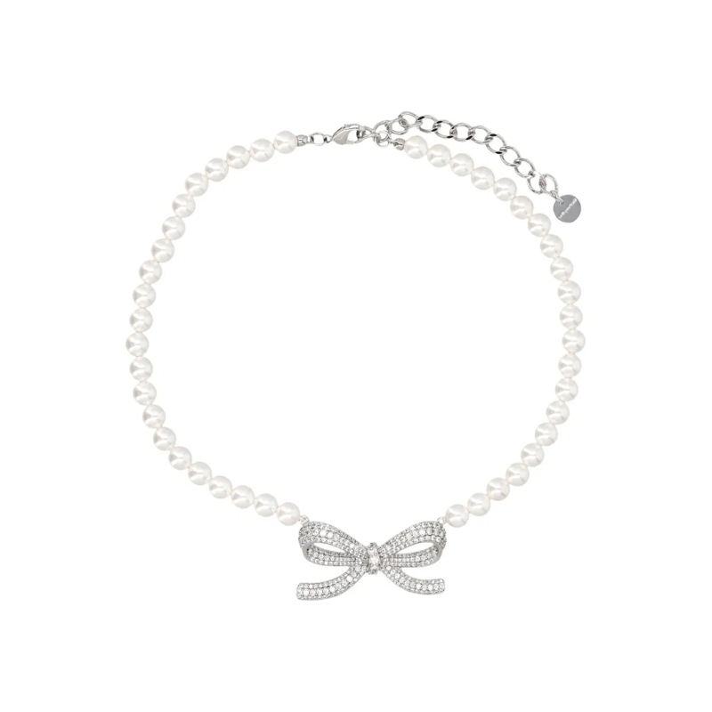 Self Portrait Medium Halsketting Pearl Bow Necklace Silver