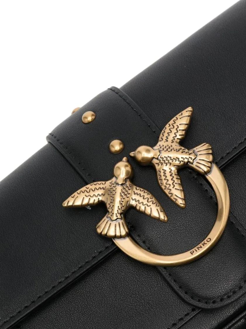 pinko Hobo bags Structured Black Bag With Gold-Tone Bird Embellish in zwart