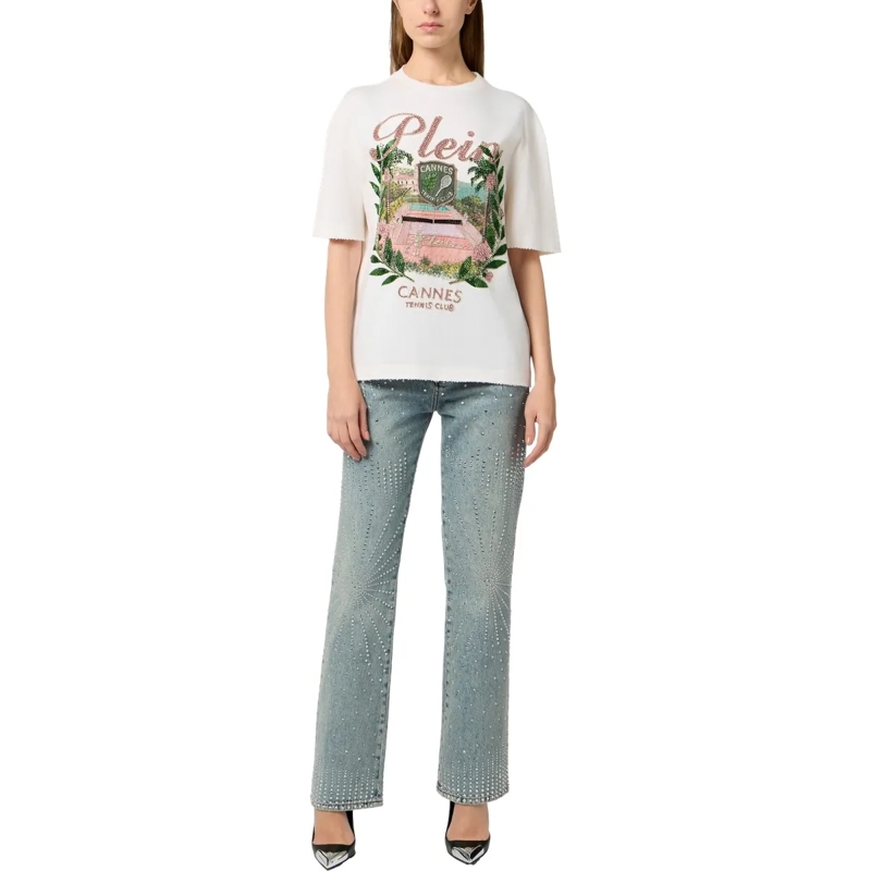 Philipp Plein T-Shirt Washed Man Fit T-Shirt Cannes Tennis Club weiss(Image 4)