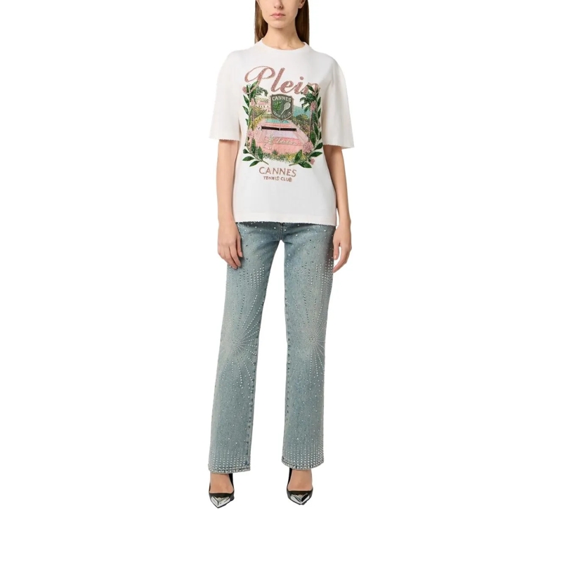 Philipp Plein T-Shirt Washed Man Fit T-Shirt Cannes Tennis Club weiss(Image 2)