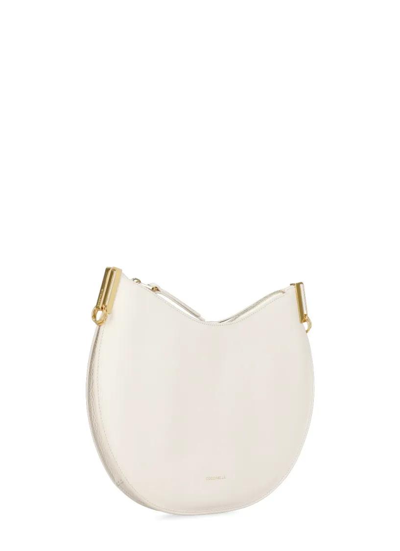 Coccinelle Gouden Logo Leren Schoudertas Beige Dames