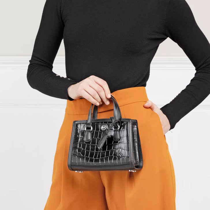 Michael Kors Women's Chantal Extra-Small Crocodile Embossed Leather Messenger Bag - Black - Shoulder Bags