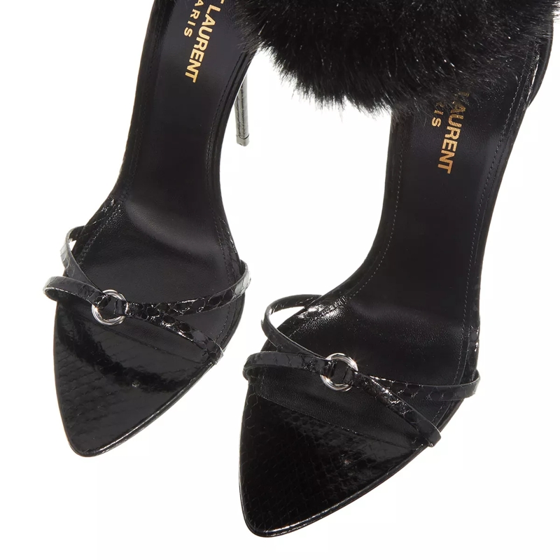 Saint Laurent Riemchensandalen Adorned With A Faux Fur Ankle Strap Black(Image 4)