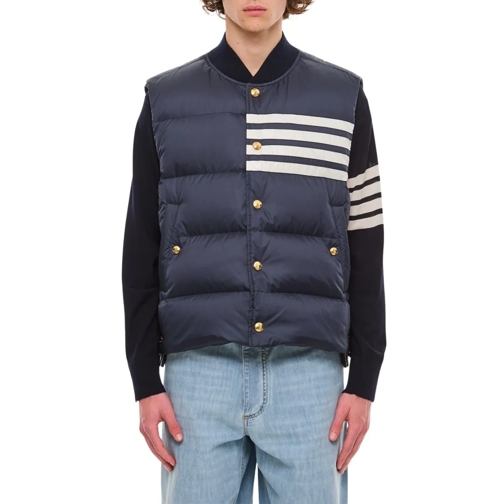 Thom Browne 4 Bar Snap Front Vest Blue Dunjackor