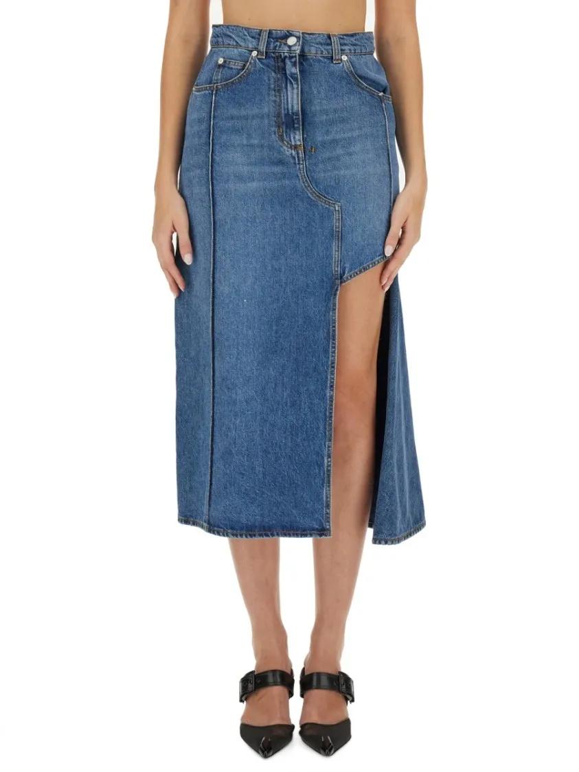 Thumbnail - Alexander McQueen - Pencil Skirt With Cut-Out - Größe 42 - blau