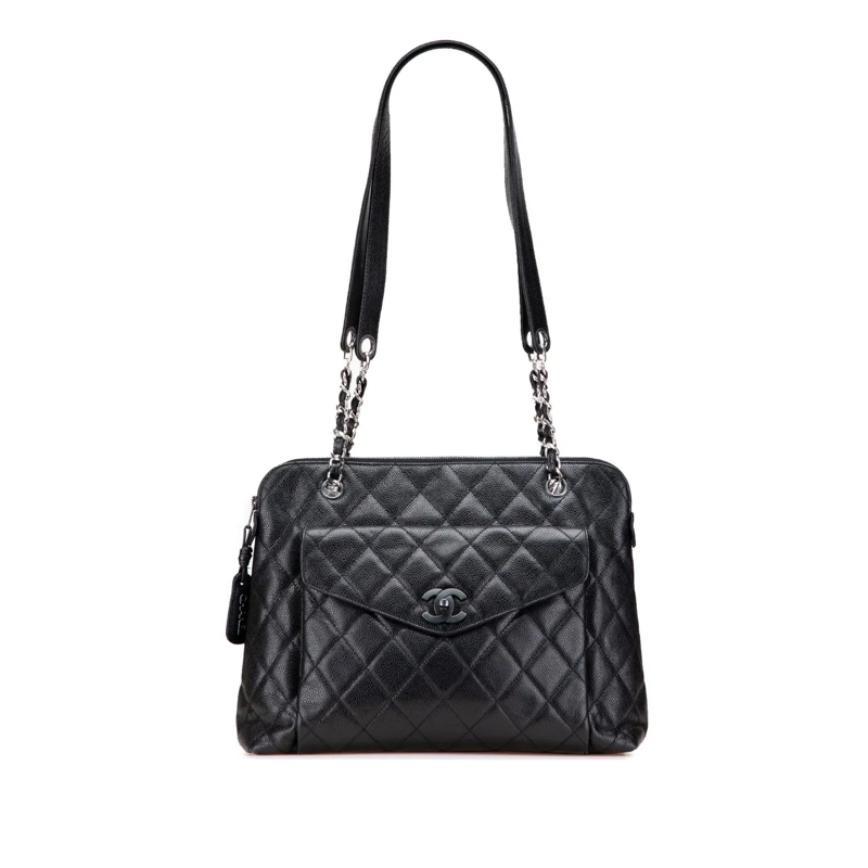 Chanel Sac à bandoulière CC Quilted Caviar Front Pocket Shoulder Bag schwarz
