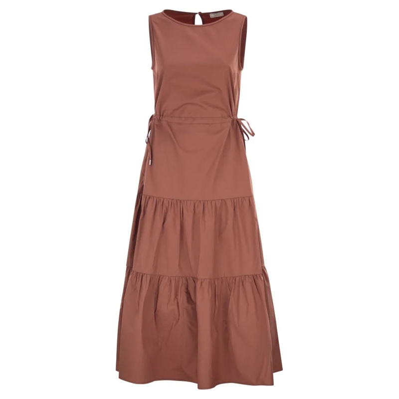 Peserico Midi-jurk Sleeveless Midi Dress In Stretch Cotton Brown