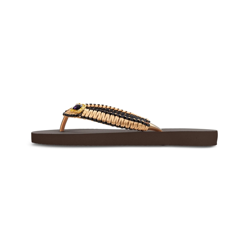 UZURII Flip Flops Zehentrenner Gold Macrame Switch mocca