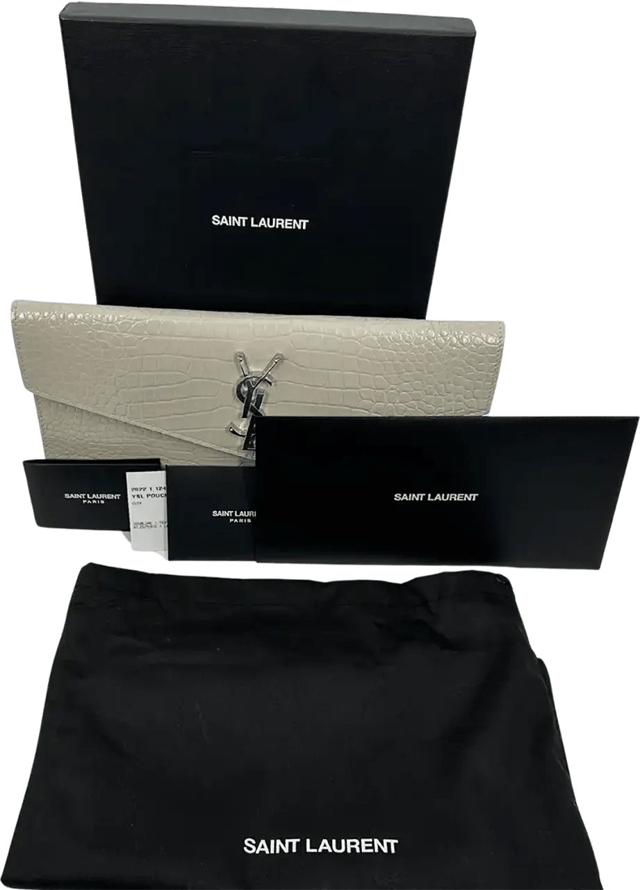 Thumbnail - Saint Laurent Clutches - Saint Laurent calfskin leather crocodile embossed - Gr. unisize - in Weiß - für Damen