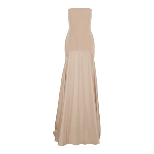 Solace London Alessandra' Long Beige Dress With Relaxed Skirt In Neutrals 