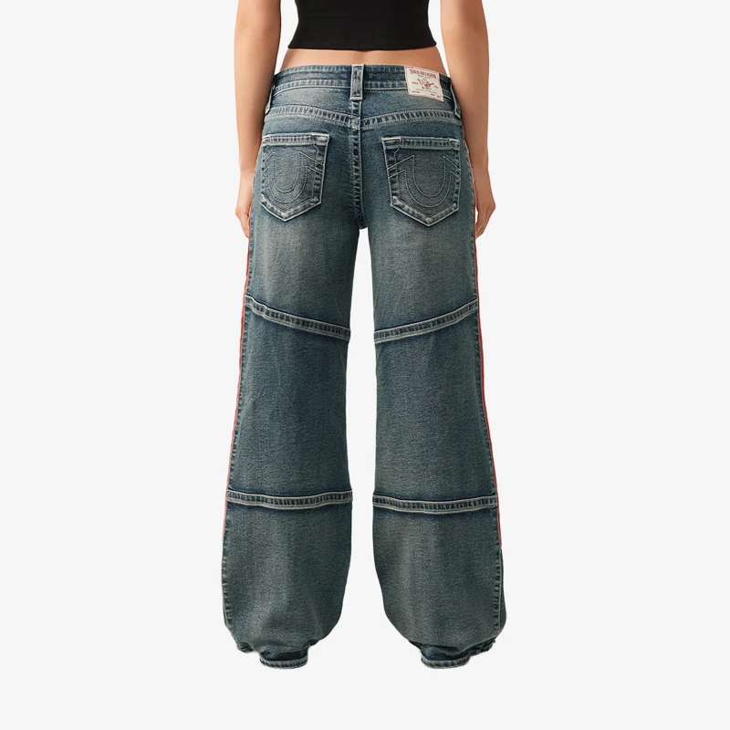 True Religion Jeans - Bobbi Baggy-Jeans- Mittelhohem Bund- Kontraste blau(Image 4)