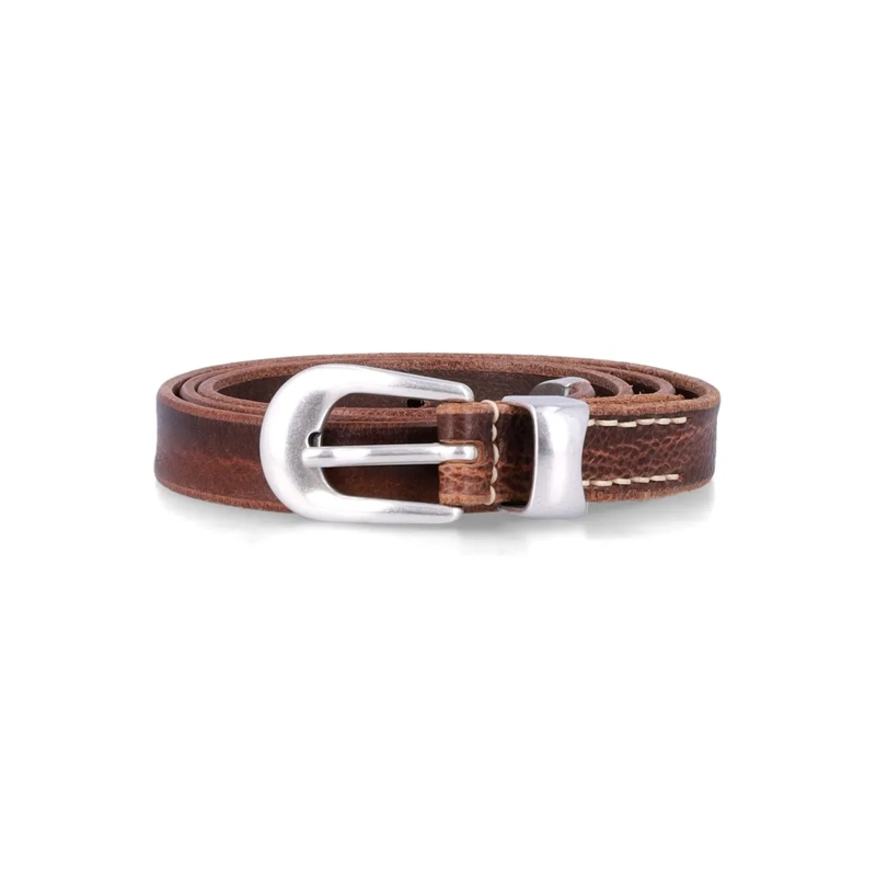 Our Legacy Ceinture Brown Leather Belt With Metal Buckle Pink