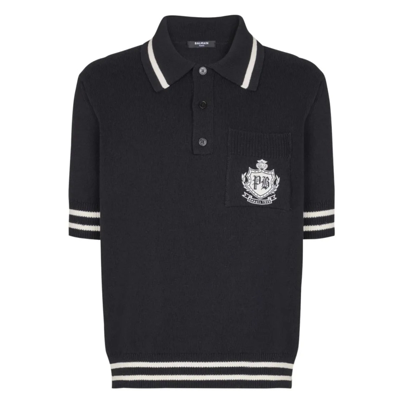 Balmain Polohemd Ribbed Knit Polo Shirt Black