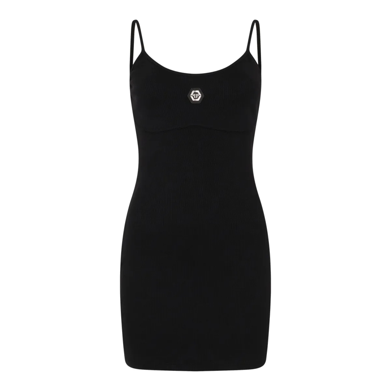 Philipp Plein Minikleid Cotton Rib Short Tank Dress Crystal Hexagon schwarz