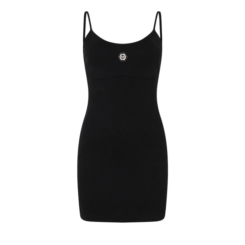 Philipp Plein Minikleid Cotton Rib Short Tank Dress Crystal Hexagon schwarz