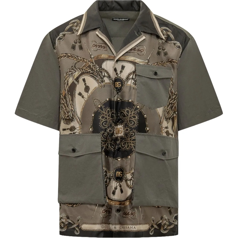 Dolce&Gabbana Legeres Oberteil Camicia con Stampa e Tasche Applicate dunkelgrau